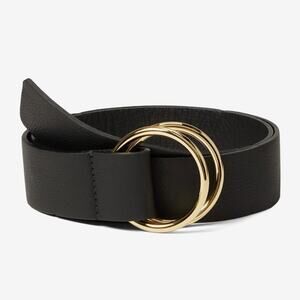 Below the belt black vegan with gold buckle belt